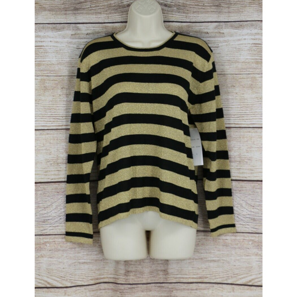 VINTAGE Western Connection Womens Striped Knit Metallic Top Sz Small Gold Black - Picture 1 of 6